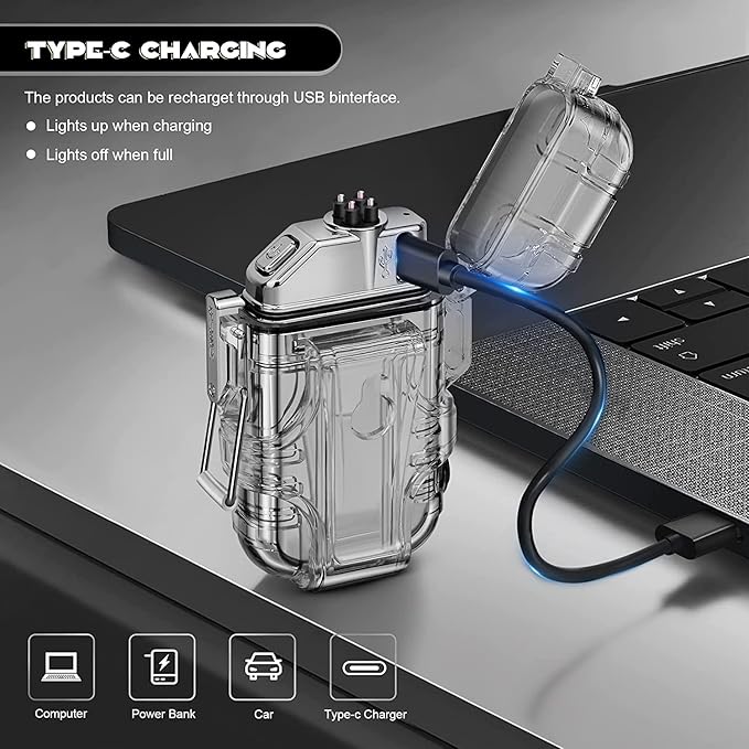 Rechargeable Waterproof Arc keychain Lighter with Led light