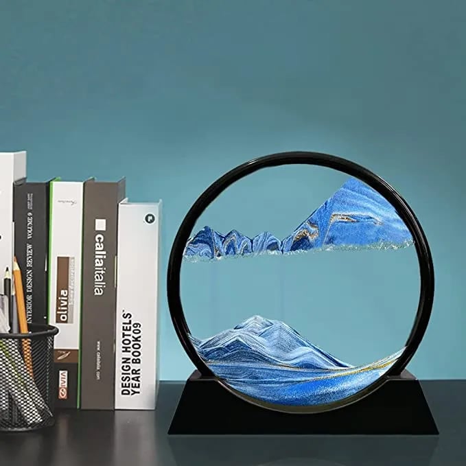3D Moving Sand Art Picture Round Glass Deep Sea | Sandscape Hourglass Quicksand Craft Flowing Sand Painting Office Home Decor Gift