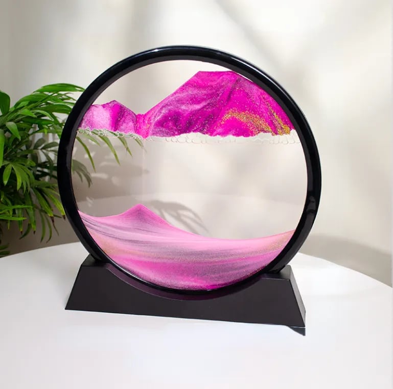 3D Moving Sand Art Picture Round Glass Deep Sea | Sandscape Hourglass Quicksand Craft Flowing Sand Painting Office Home Decor Gift