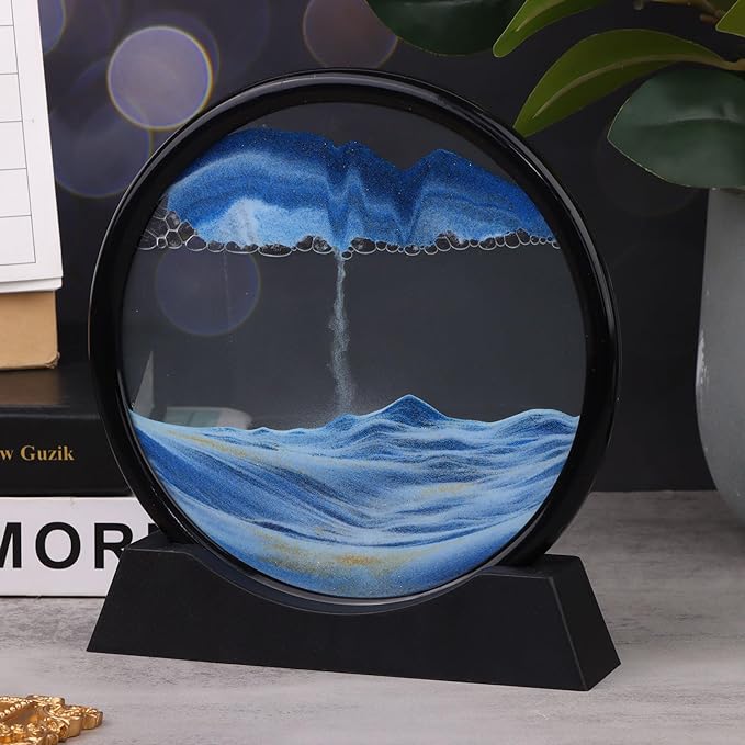 3D Moving Sand Art Picture Round Glass Deep Sea | Sandscape Hourglass Quicksand Craft Flowing Sand Painting Office Home Decor Gift