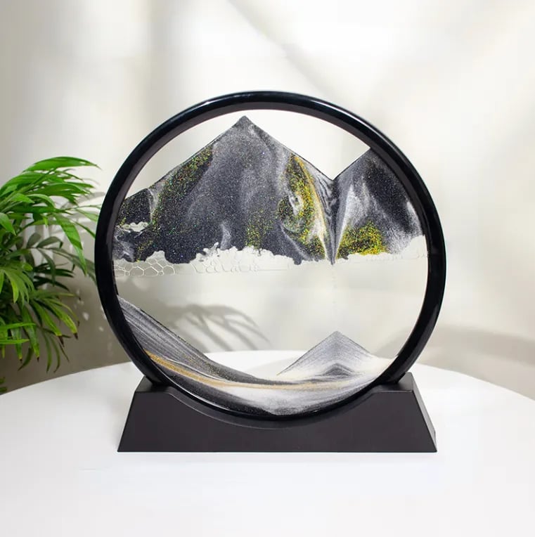 3D Moving Sand Art Picture Round Glass Deep Sea | Sandscape Hourglass Quicksand Craft Flowing Sand Painting Office Home Decor Gift