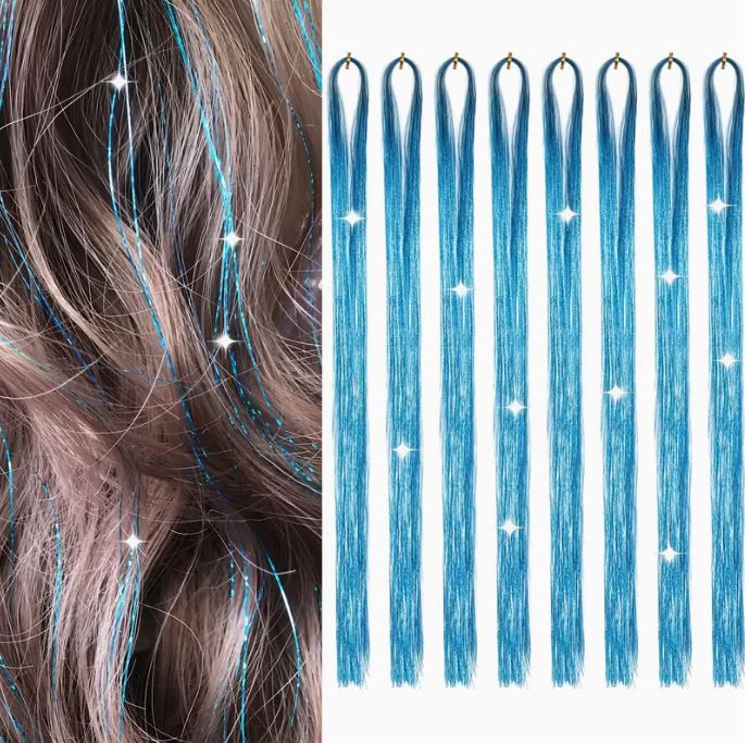 PACK OF 6Pcs - Vibrant Glitter Hair Tinsel Extensions (Heat Resistant)