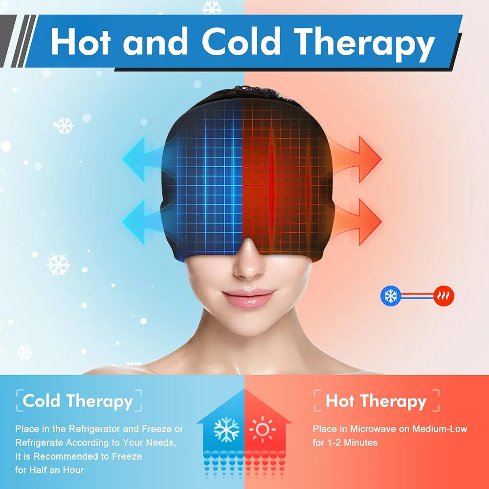 Hot and Cool Migraine Relief Reusable Ice Gel Cap for Sinus Pressure, Tension, Headache & Stress, Swollen Eyes
