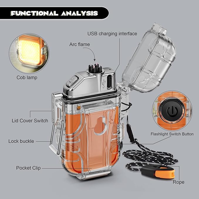 Rechargeable Waterproof Arc  keychain Lighter with Led light