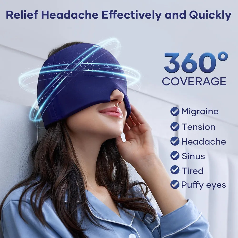 Hot and Cool Migraine Relief Reusable Ice Gel Cap for Sinus Pressure, Tension, Headache & Stress, Swollen Eyes