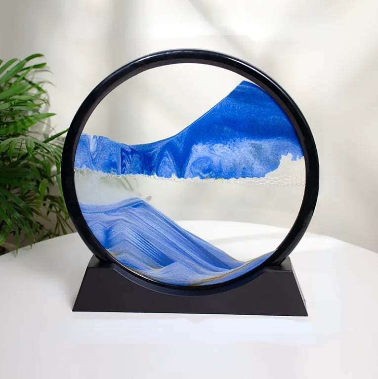 3D Moving Sand Art Picture Round Glass Deep Sea | Sandscape Hourglass Quicksand Craft Flowing Sand Painting Office Home Decor Gift
