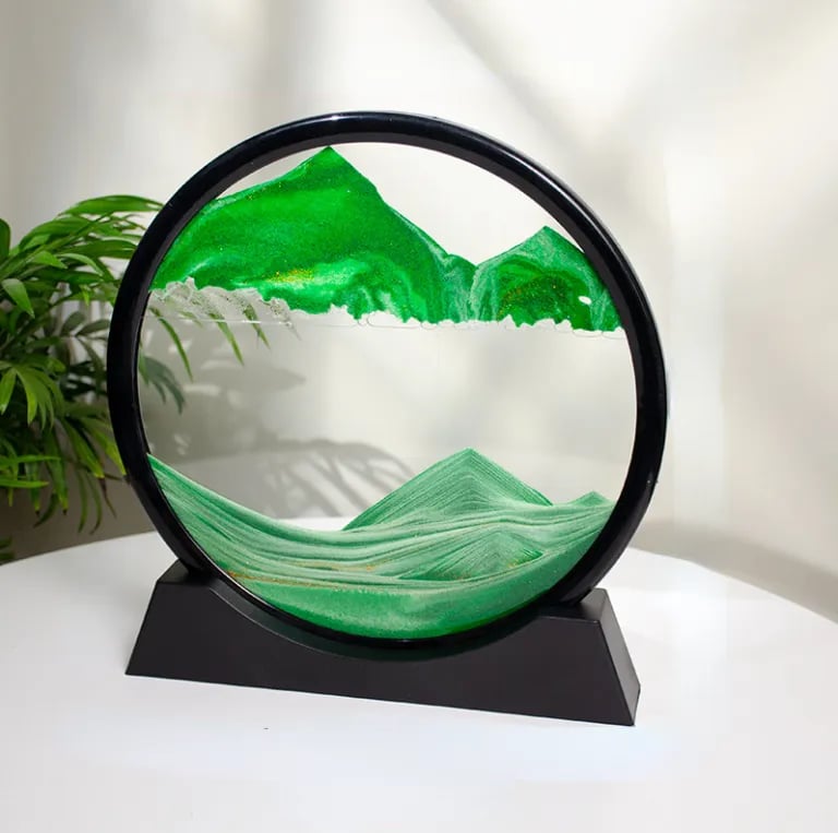 3D Moving Sand Art Picture Round Glass Deep Sea | Sandscape Hourglass Quicksand Craft Flowing Sand Painting Office Home Decor Gift